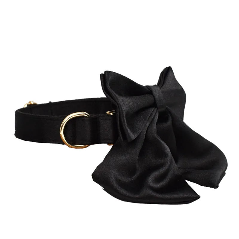 Dog collar harness set with matching leash, decorative bow, and cloth vest in multiple colour options
