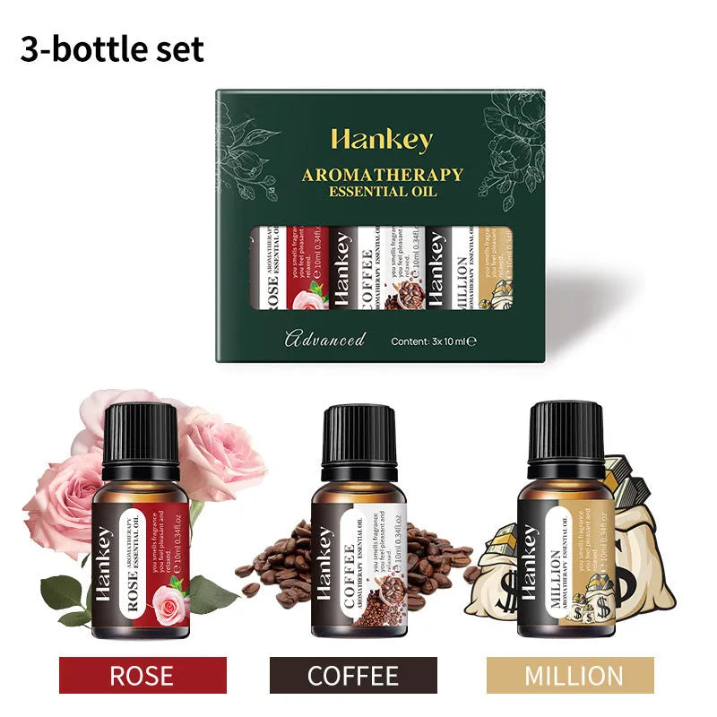 Boxed set of water-soluble aromatherapy essential oil bottles for diffusers.