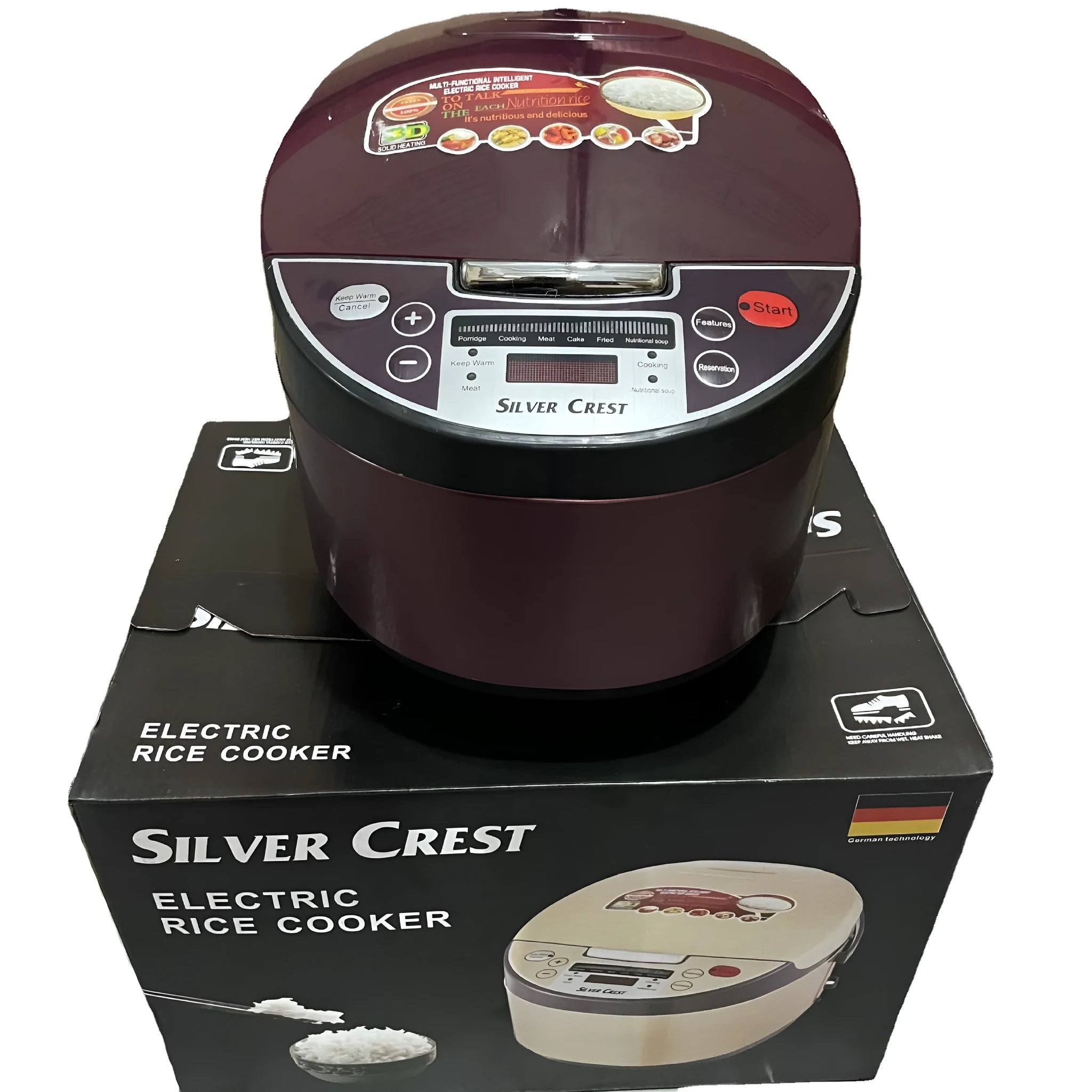 5L smart rice cooker with LCD display, gold colour, stainless steel liner, push-button panel