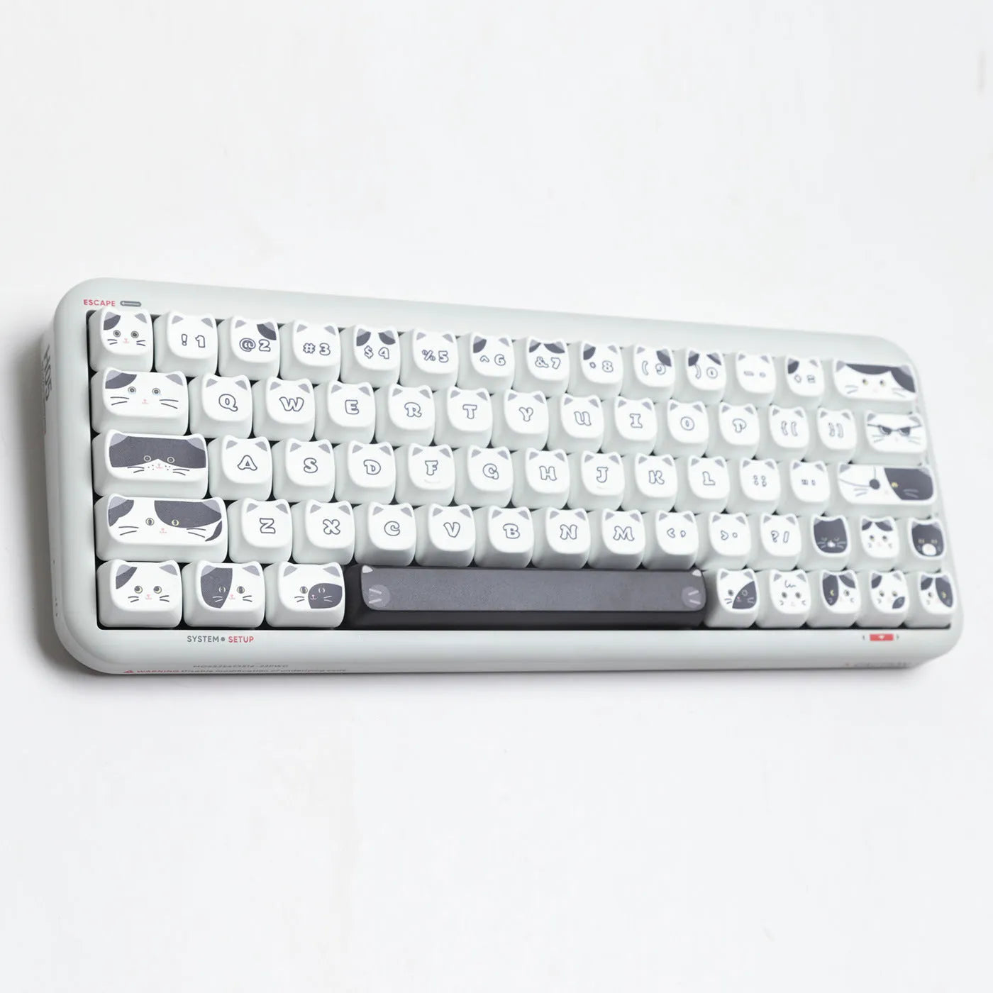 Full set of black and white kitten sublimation keycaps on a mechanical keyboard, PBT material, MAO profile