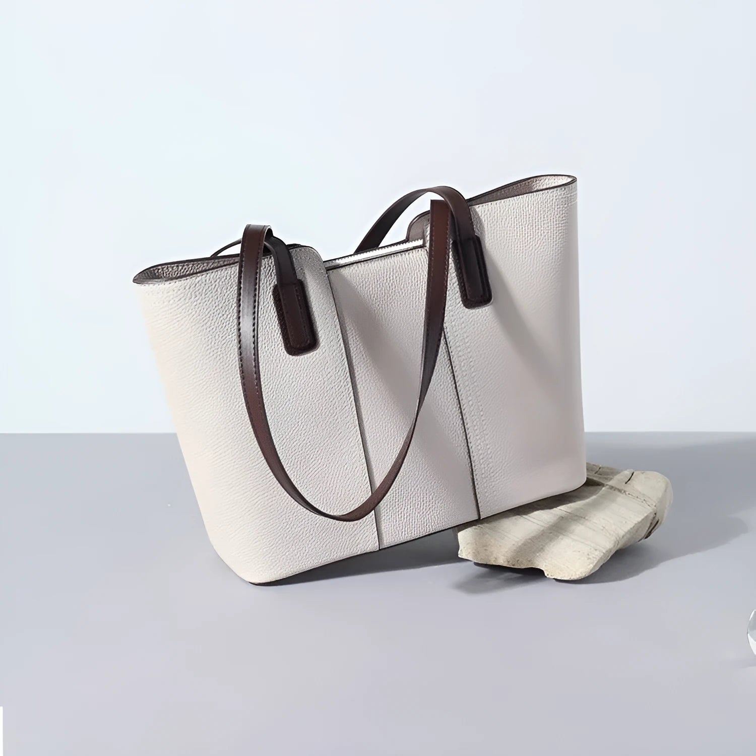 Women's genuine leather commuter shoulder bag in khaki colour with sandwich pocket and internal organisation
