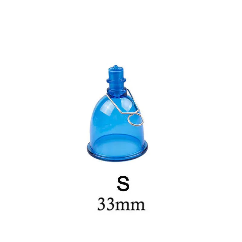 Blue silicone men's adult physical stretch exerciser showing small, medium and large cup size options