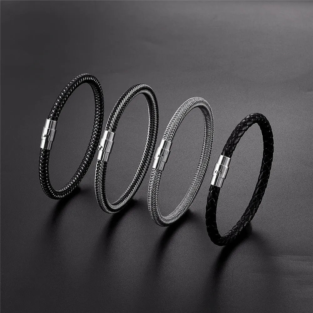 Geometric titanium steel wire bracelet with magnetic clasp in multiple colour options