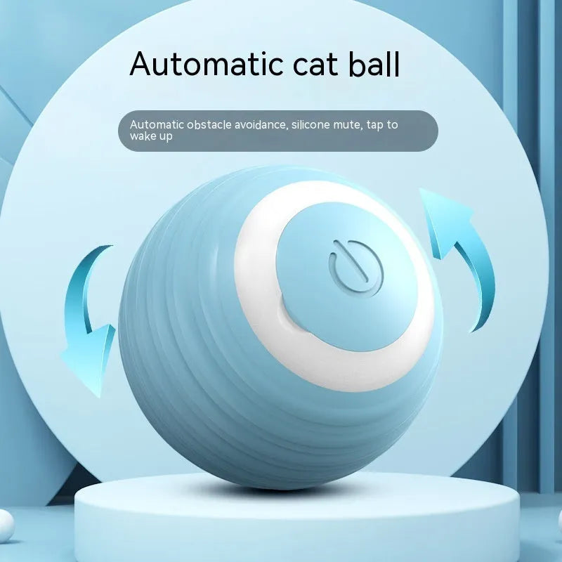 Automatic moving cat toy with rechargeable battery in blue colour on indoor floor