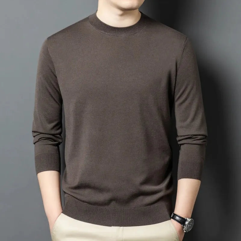 Men's round neck wool blend pullover sweater in winter weight with long sleeves