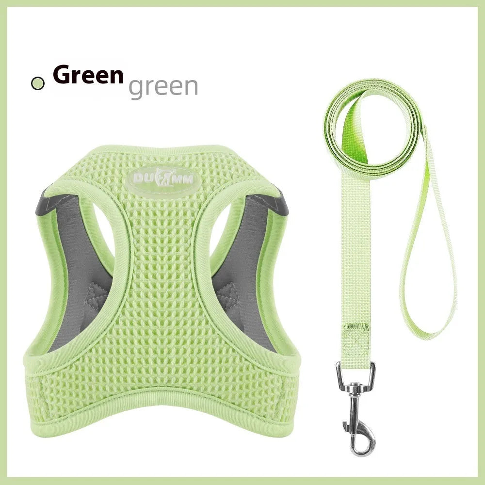 Brown cloth cat harness with integrated pulling rope and chest strap design