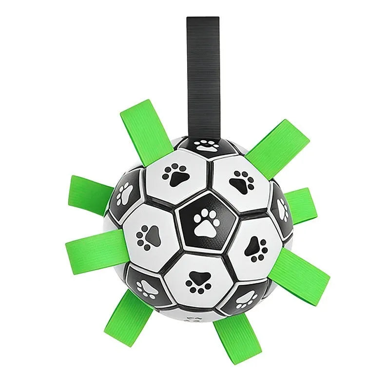 Medium dog toy ball for chewing and fetching made from PVC with a sounding feature for interactive play