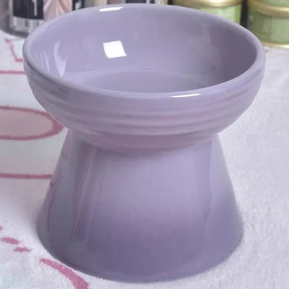 Black ceramic pet bowl with high foot and neck protector for dogs and cats