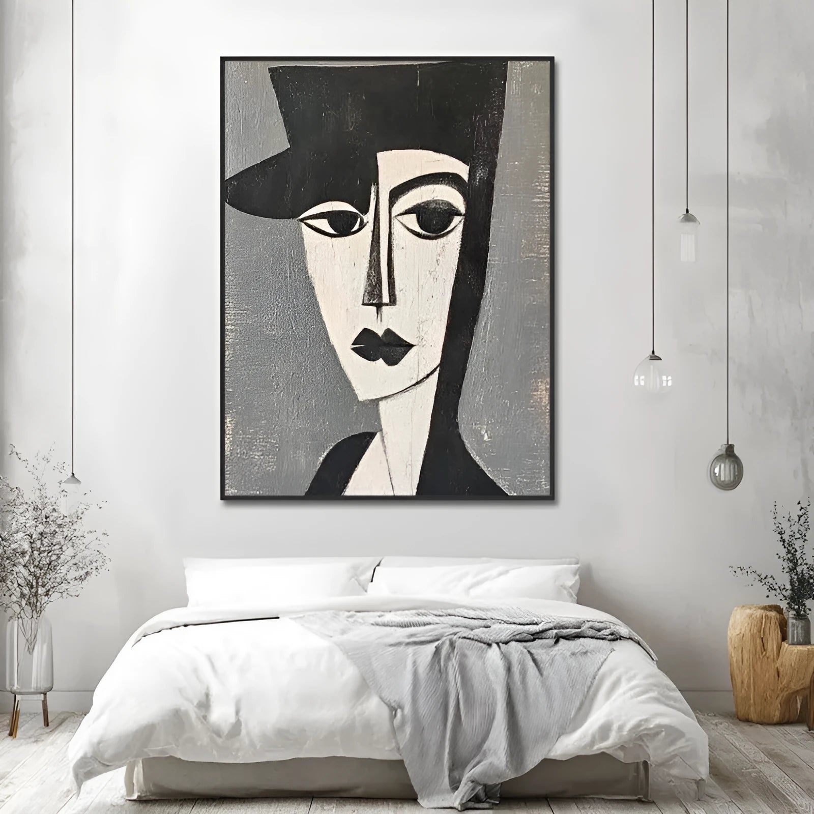 Vertical hand-painted oil painting on canvas modern portrait style for living room wall decor