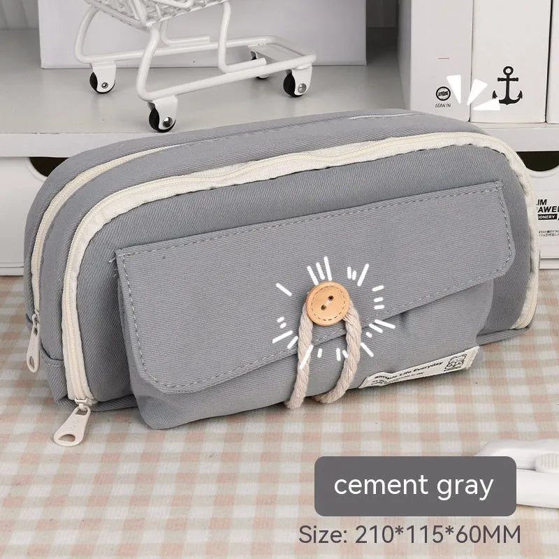 Large capacity Korean style canvas pencil case storing multiple pens in green colour option