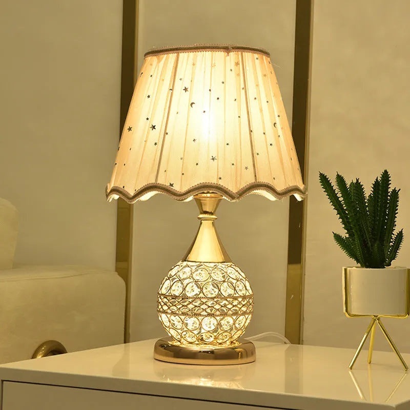 Gold crystal desk lamp with handcrafted pendant on iron art base for bedroom bedside table