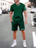 Men's printed polyester blend short sleeve top and matching shorts casual sports set
