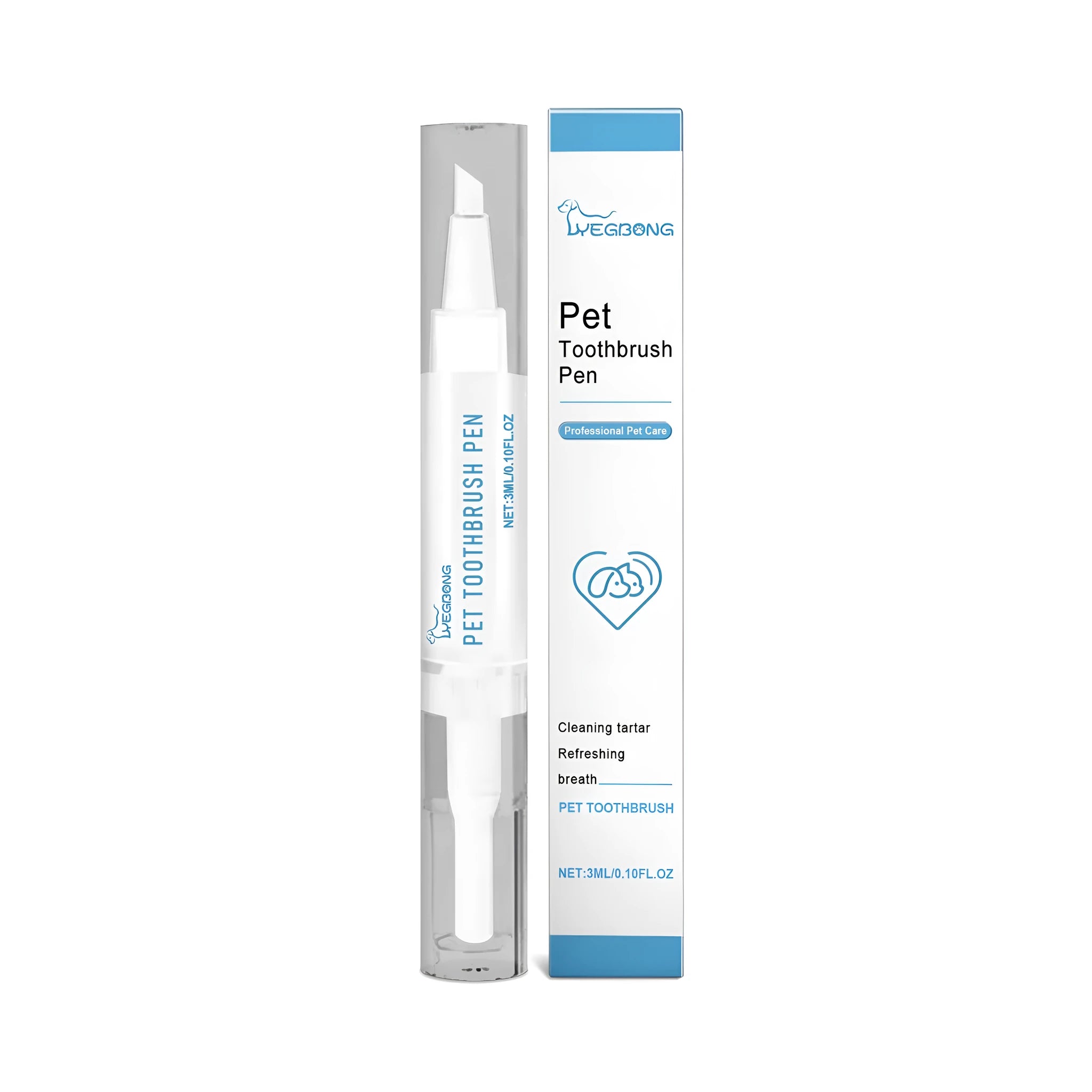 Long-handled pet toothbrush for dogs and cats showing its 12.5cm length and 3ml cleaning head.