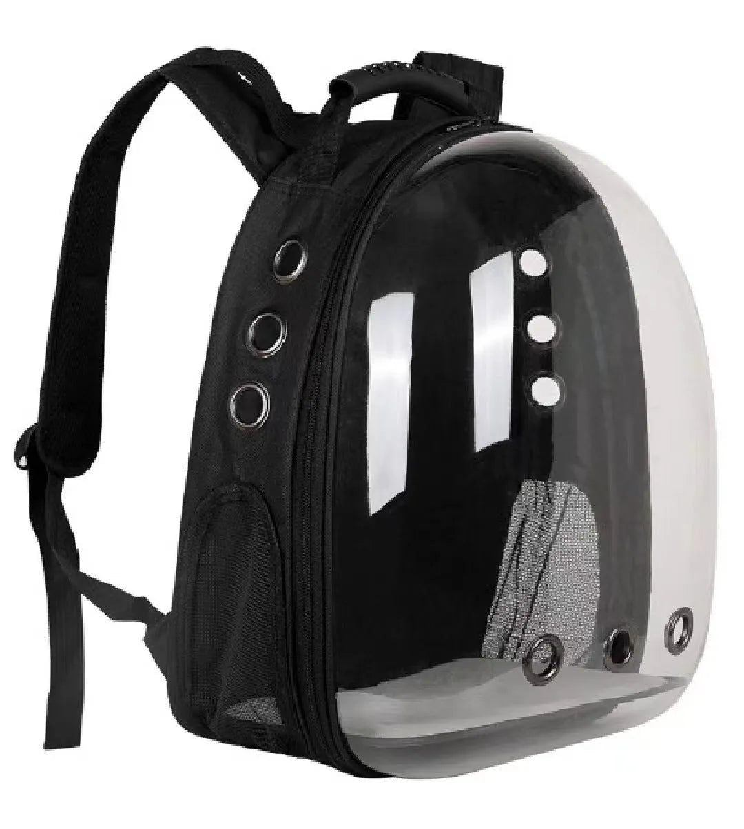 Grey PC hard-sided pet carrier bag with side-opening door, medium size for cats.