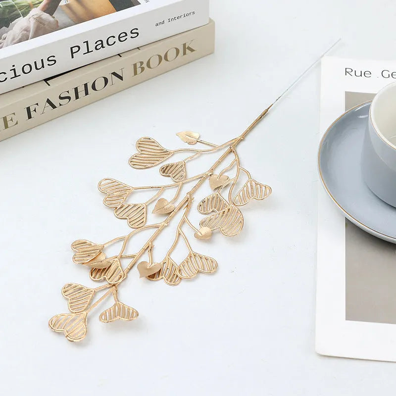 Gold plastic Persian eucalyptus and ginkgo leaf artificial flower arrangement for wedding decor