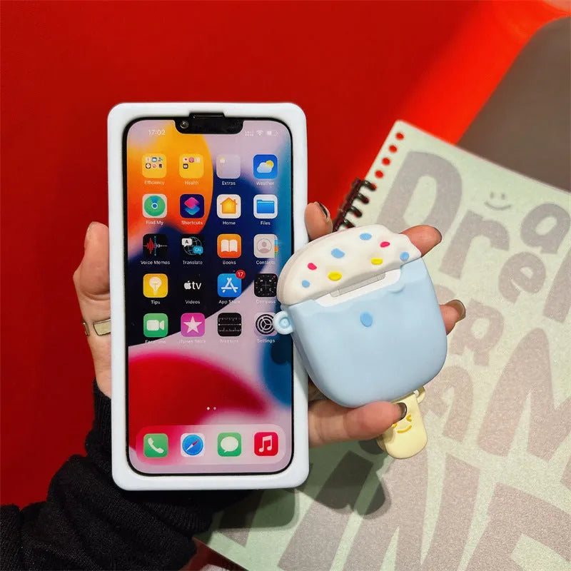 Blue silicone headphone case cover with cartoon lollipop design for Apple AirPods