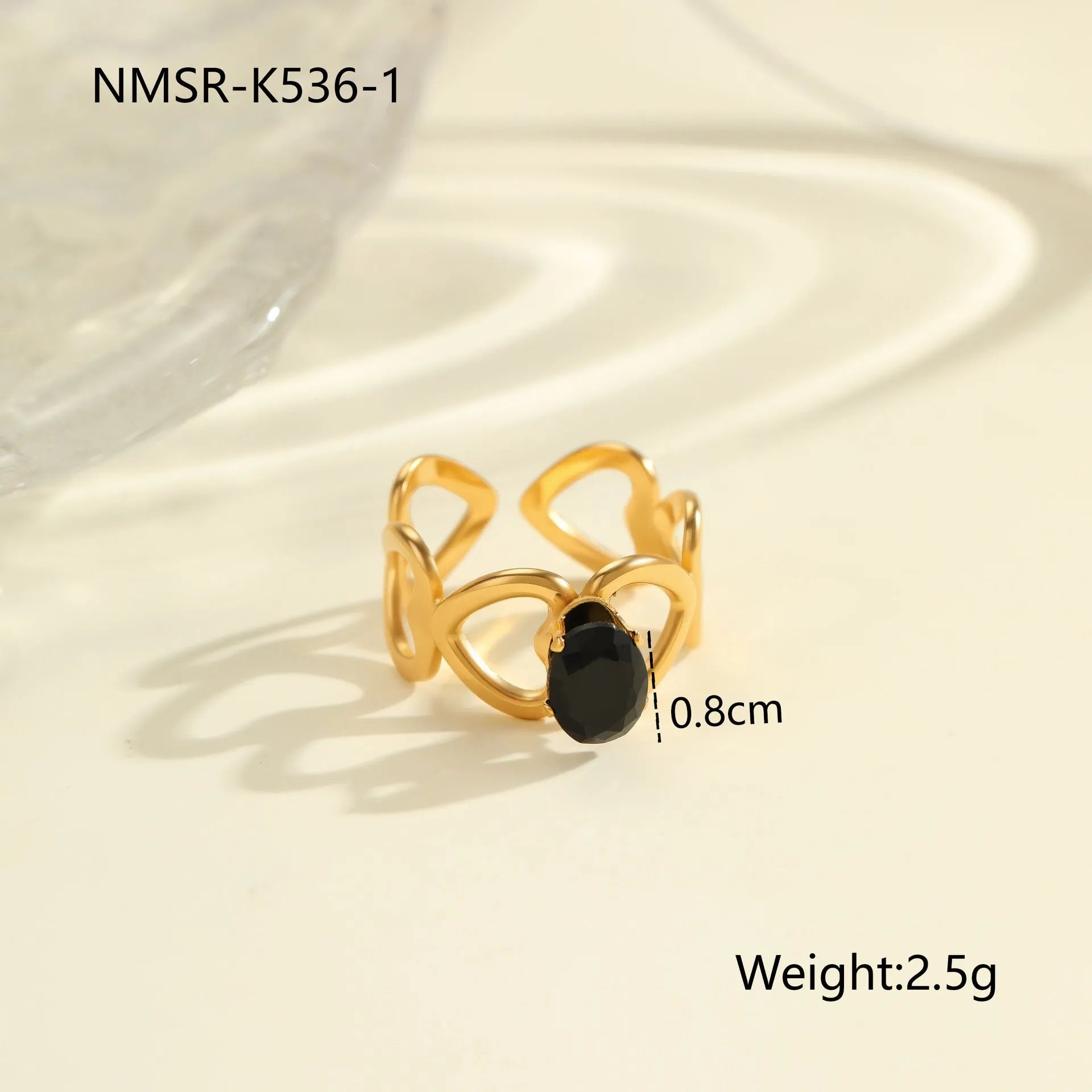 Open mouth adjustable titanium steel ring with geometric design and inlaid zircon details