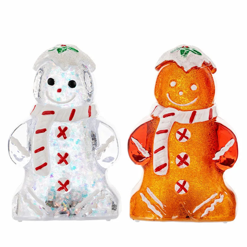 Glowing gingerbread man Christmas ornament with snowman design in four scarf colour options
