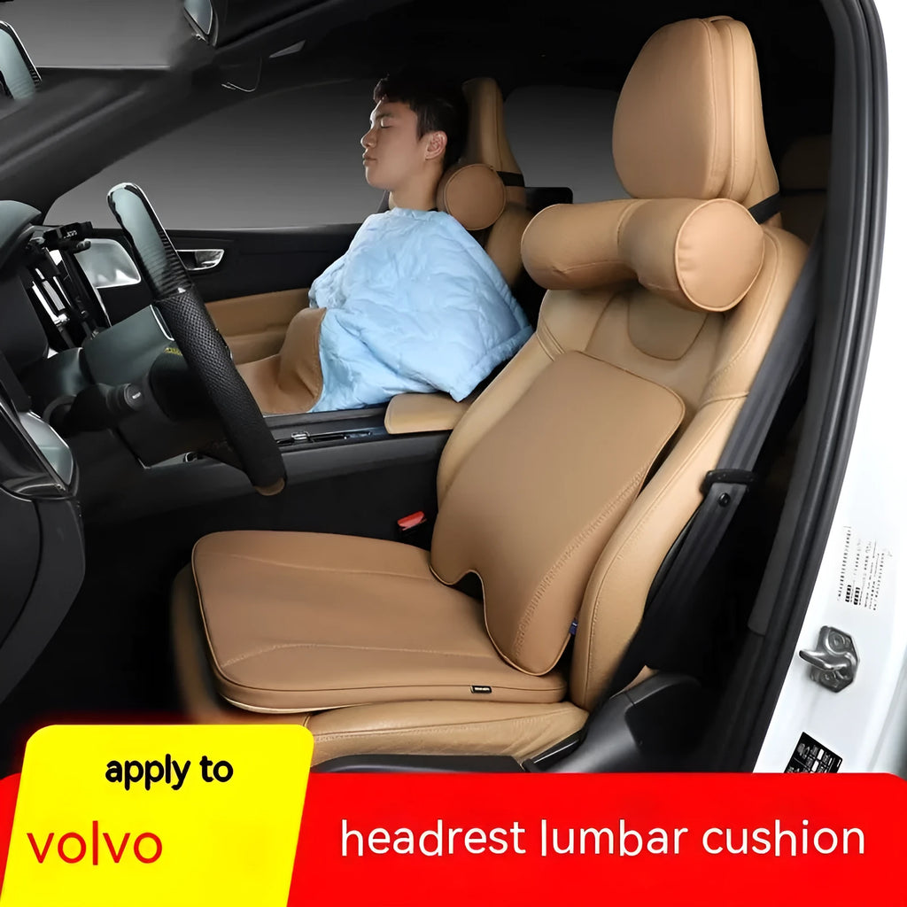 Volvo car headrest cushion and lumbar support pillow set in minimalist design with synthetic fibre filling