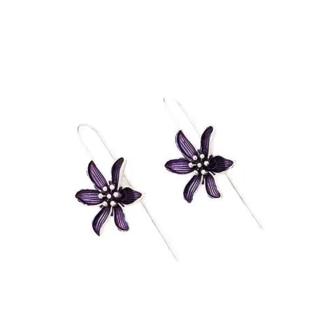 Purple flower-shaped alloy stud earrings with electroplated finish