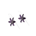Purple flower-shaped alloy stud earrings with electroplated finish