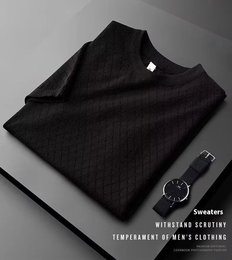 Men's Korean style ice silk t-shirt in black or white with V-neck or round neck options