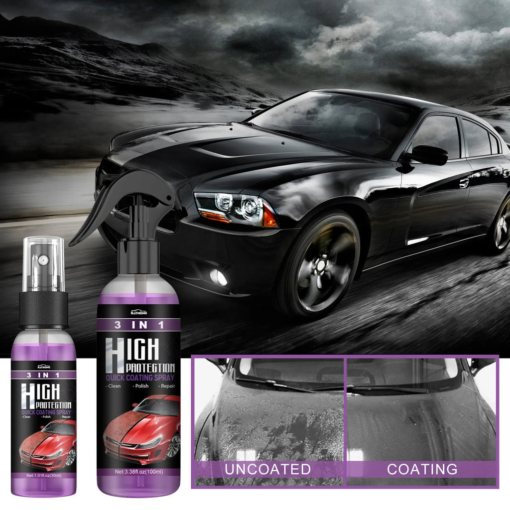 3 In 1 High Protection Fast Car Paint Spray Coating Agent in a PE bottle, 30ml and 100ml sizes