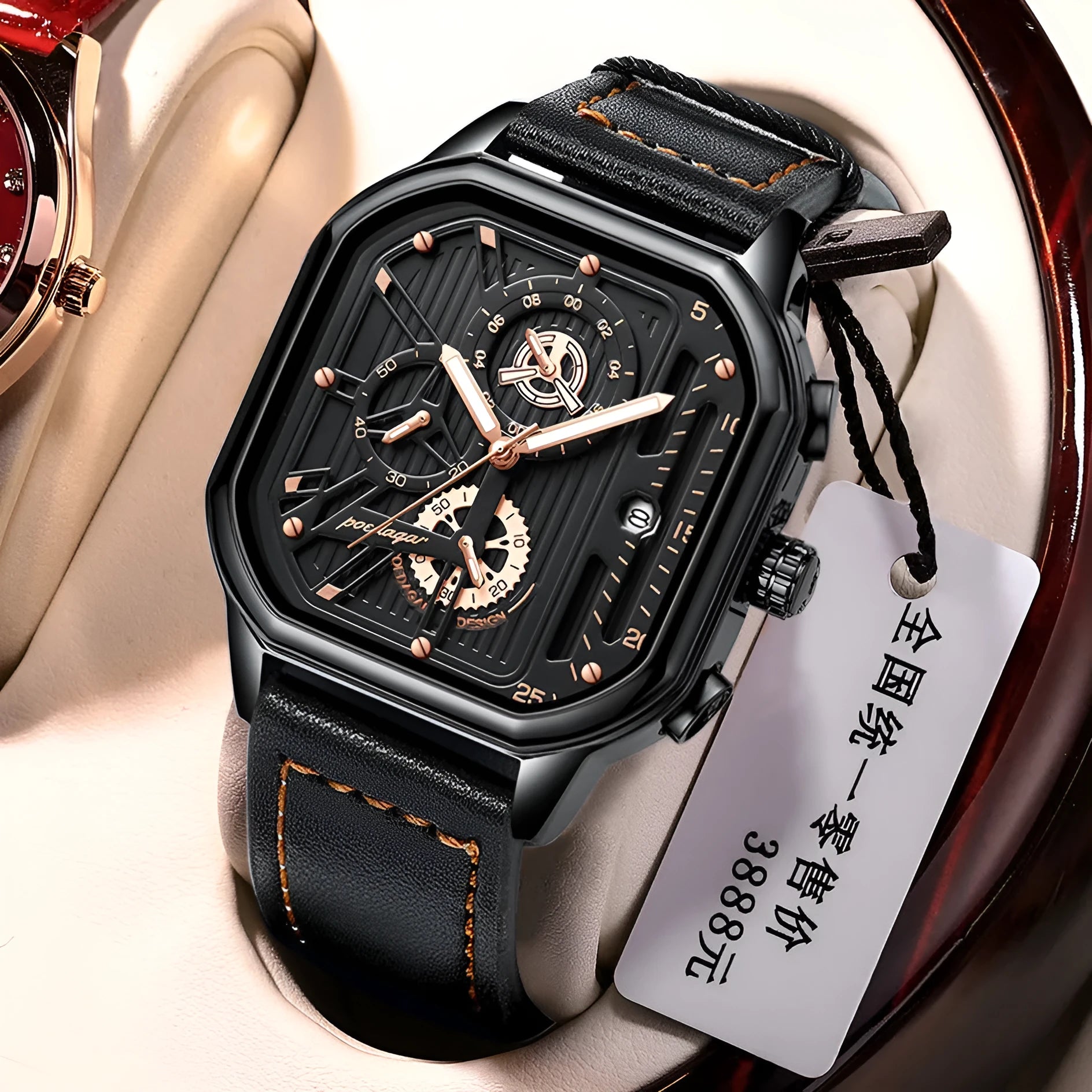 Men's belt style sports watch with quartz movement in 8mm thickness showing colour variations
