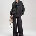 Sweater suit two-piece set in acrylic imitation cashmere fabric with long sleeves and trouser bottoms