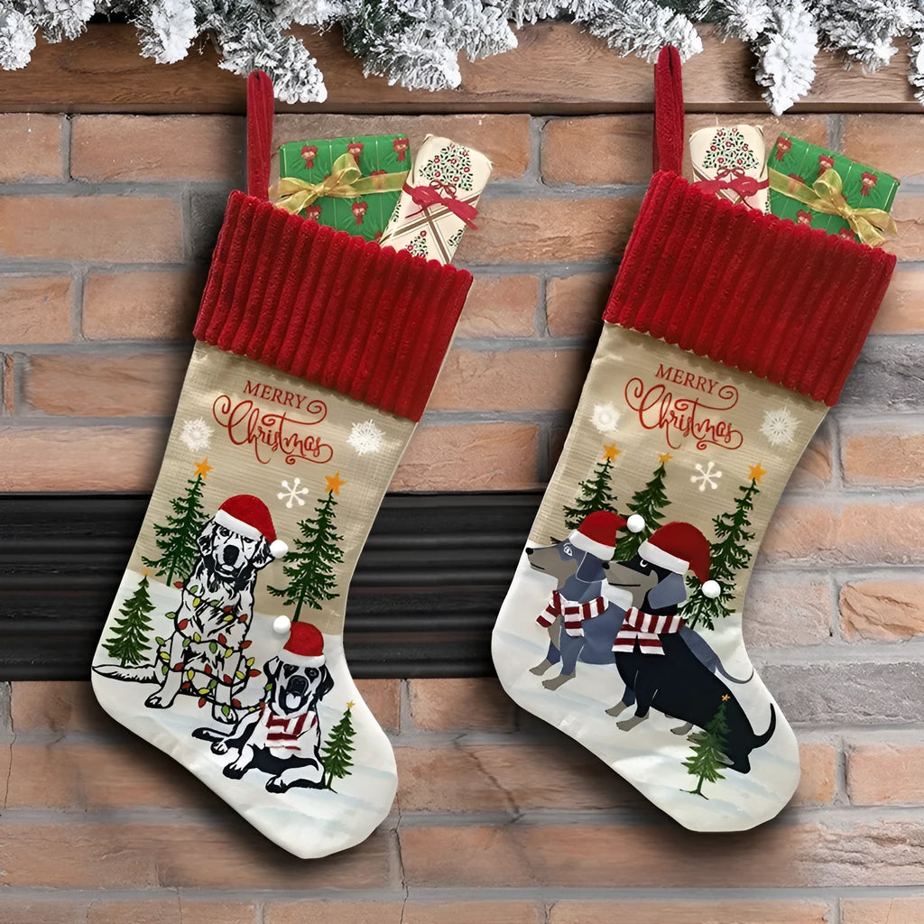 Cloth Christmas tree ornament gift bag measuring 46x28cm with hanging pendant for pet socks storage