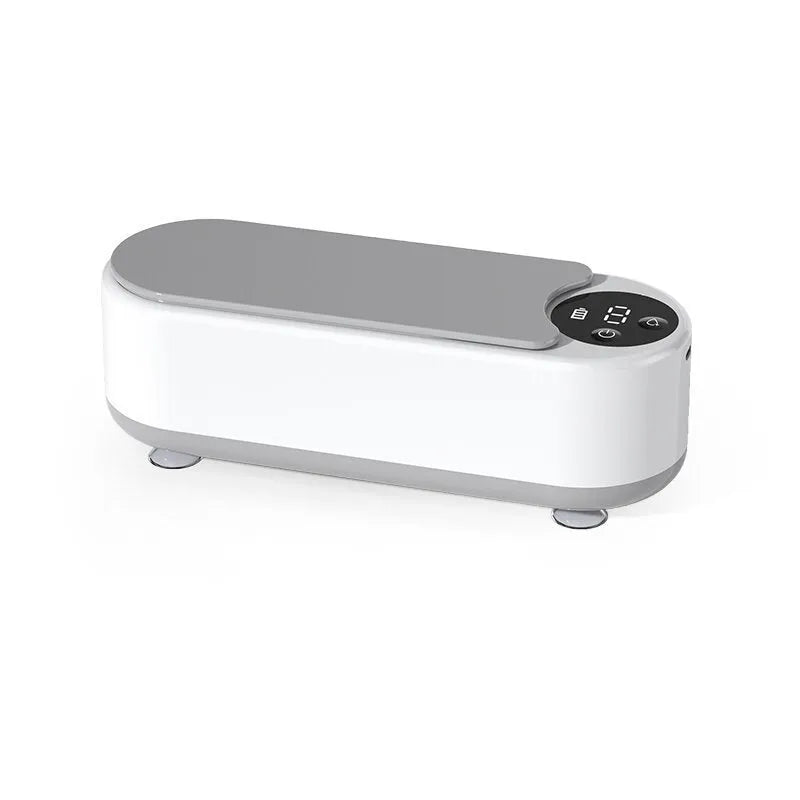 White ultrasonic glasses washing machine with compact design, USB power, and 200g weight