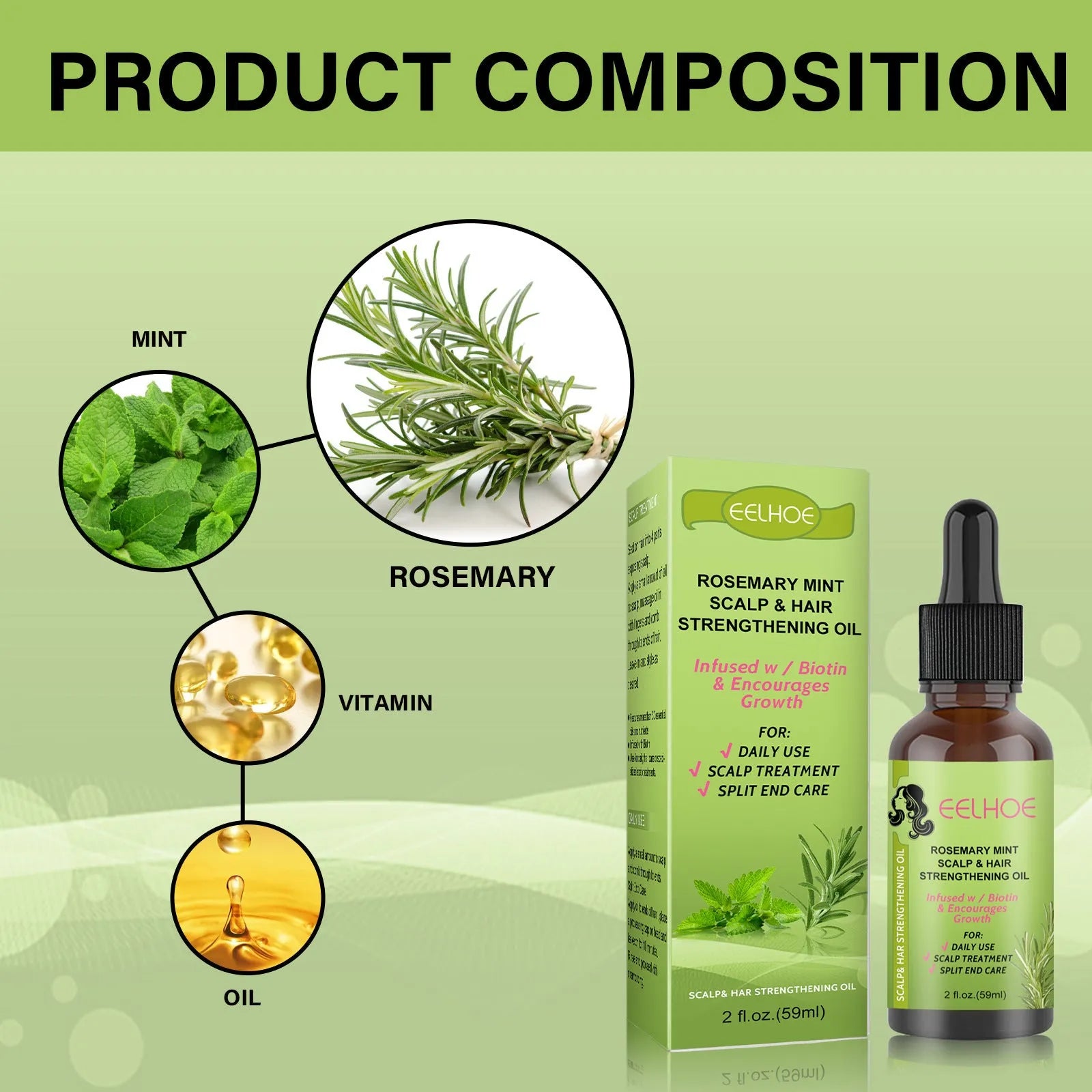 59ml bottle of rosemary mint hair growth fluid scalp treatment oil