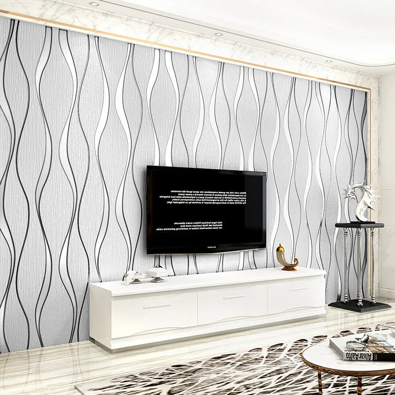 Curve stripe 3D decorative wallpaper roll with velvet finish for video walls