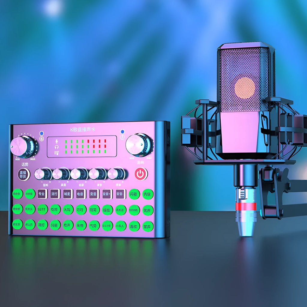 F007plus sound card condenser microphone equipment for live broadcast with wireless connectivity