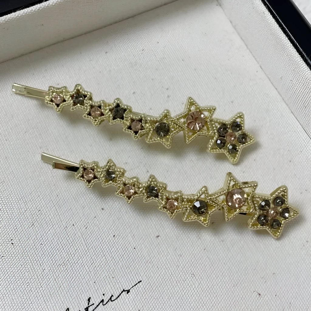 Gold rhinestone barrettes side hair clip with star charm for bangs