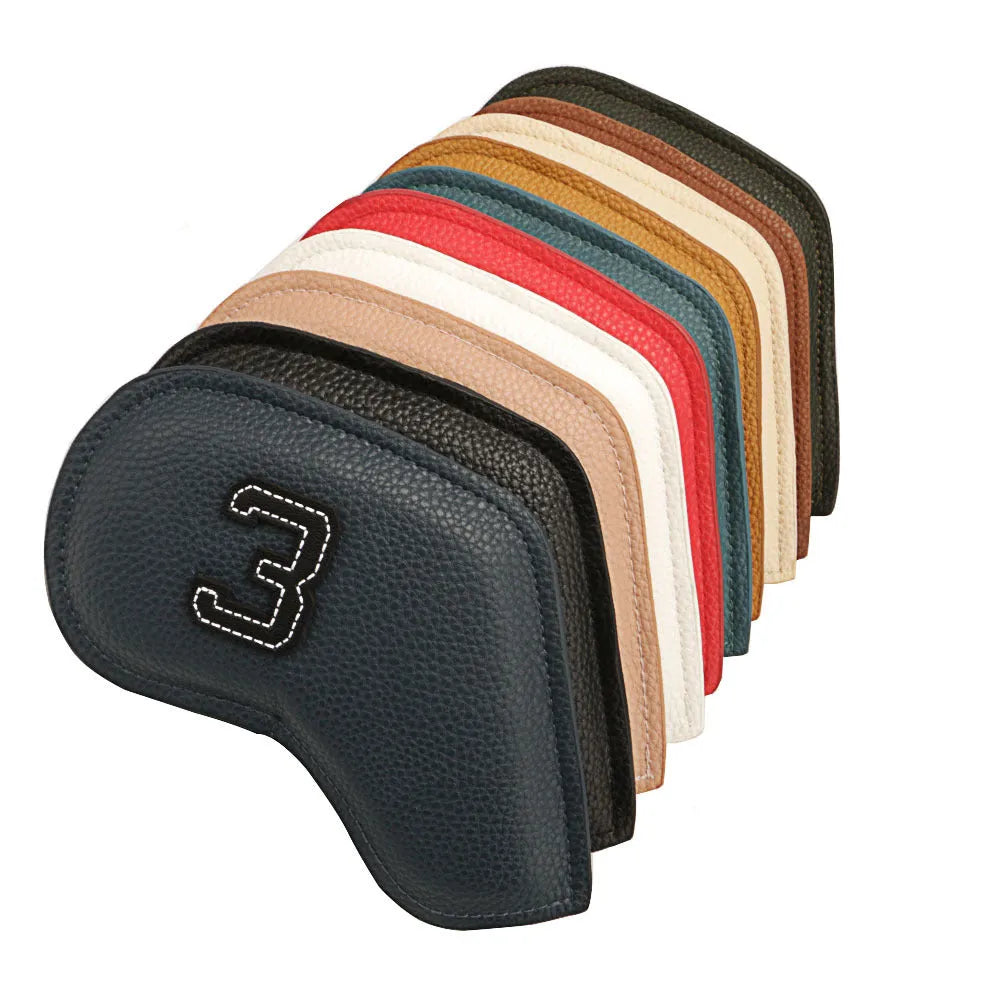 Set of 10 digitally printed PU golf club head covers for driver, woods and irons