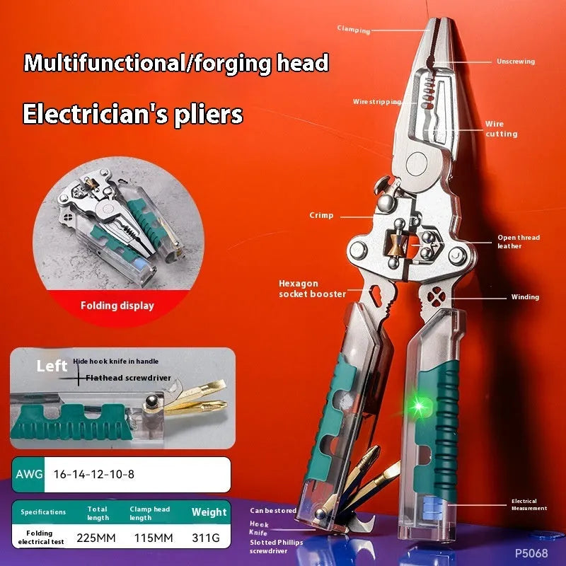 8.8 inch electrician's pointed pliers wire stripper tool with rust prevention coating