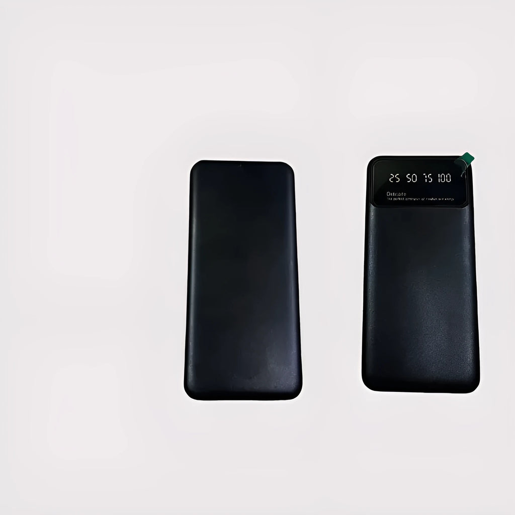 Black ultra-thin 10000mAh fast charging power bank showing slim side profile