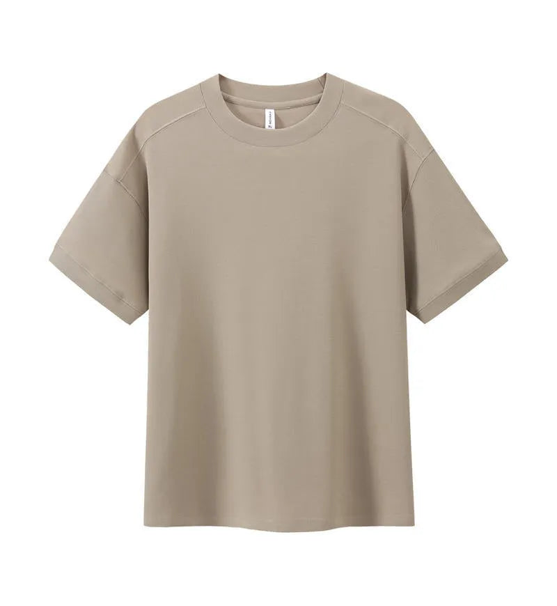 Breathable pique short-sleeved cotton T-shirt in loose fit, solid colour, summer wear