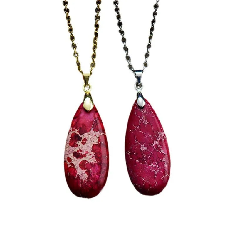 Emperor Stone water drop pendant necklace with natural jade and 18K gold plating in multiple colour variations
