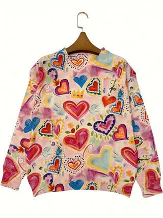 Digital printed loose-fit top with lapel collar showing printed pattern detail