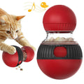 Rotating plastic cat toy with food dropping ball and sound effects for interactive pet play