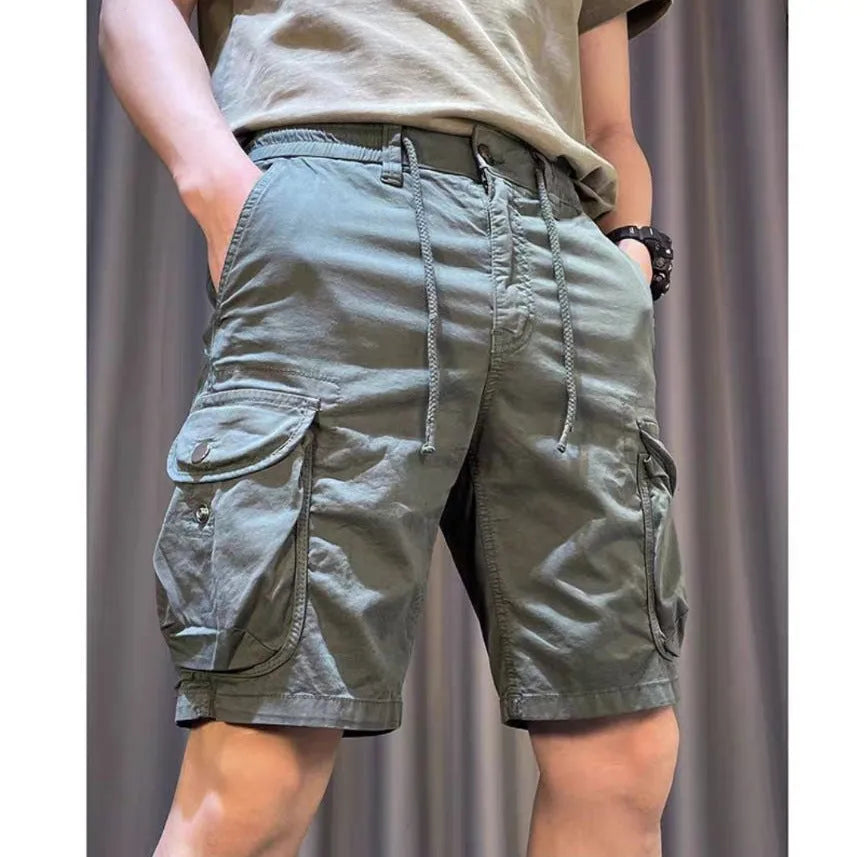 Korean style loose straight-leg casual overalls pants with multiple pockets in black.