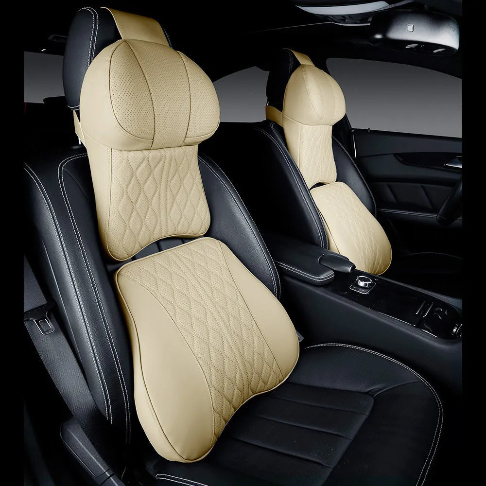 Car neck pillow and lumbar support set with wavy pattern in available colour options