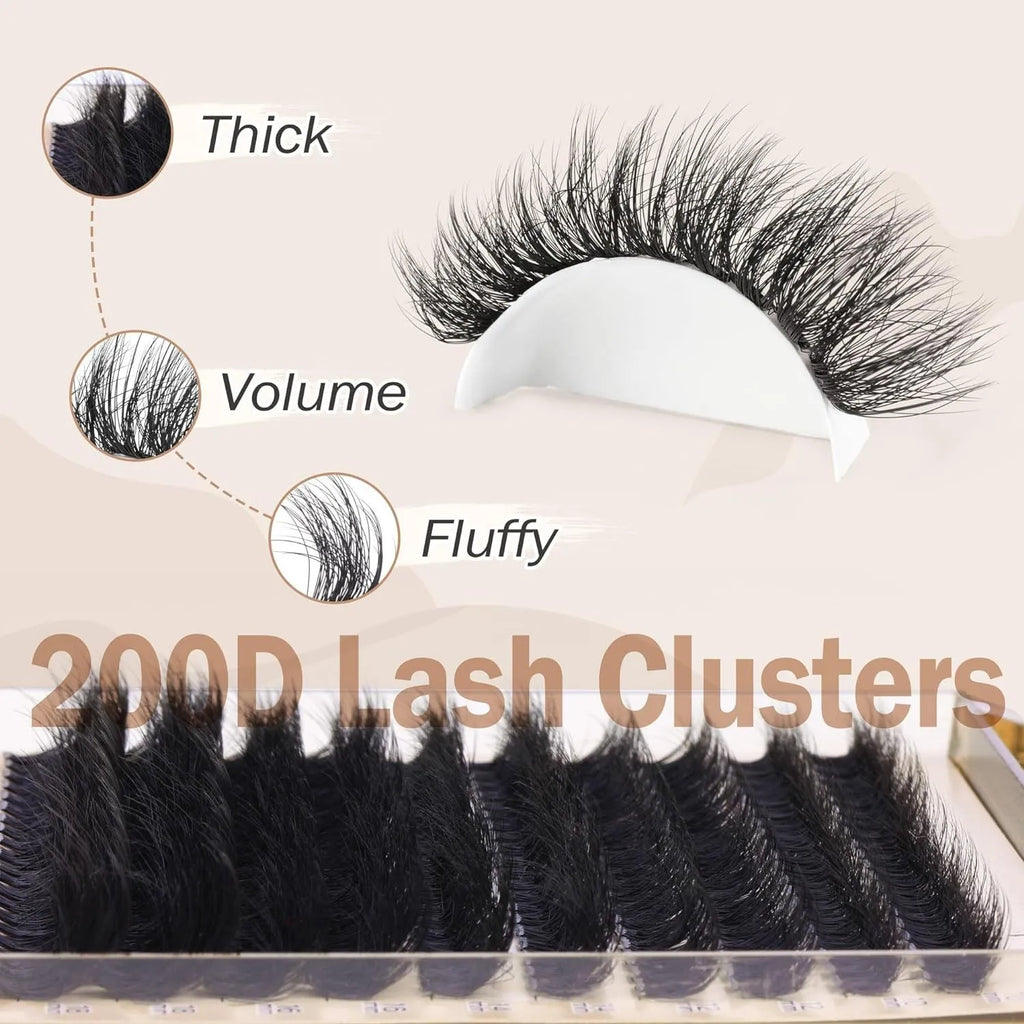 Fluffy faux mink segmented eyelashes 200D high-grade fibre on white background