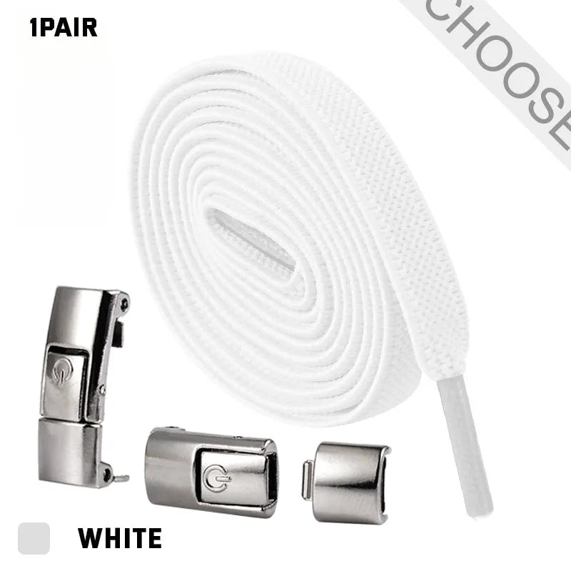 Press lock elastic shoelace with 8mm flat width and cotton weave on a trainer.