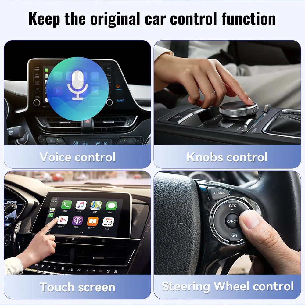 Black CarPlay USB interface adapter measuring 26x55x13mm for wireless Apple CarPlay connectivity
