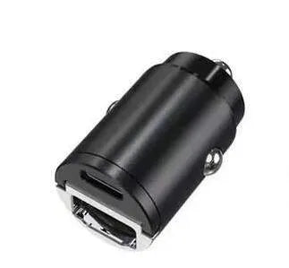Mini 30W car cigarette lighter charger with zinc alloy construction measuring 45mm length