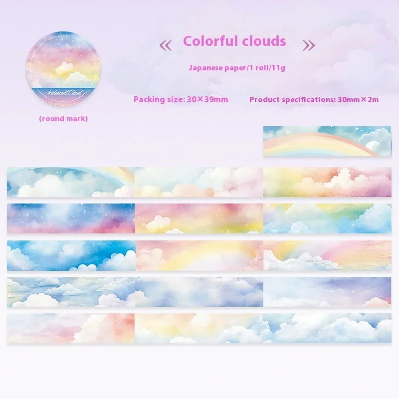 Japanese paper washi tape roll with sky theme designs including colourful clouds and twilight patterns