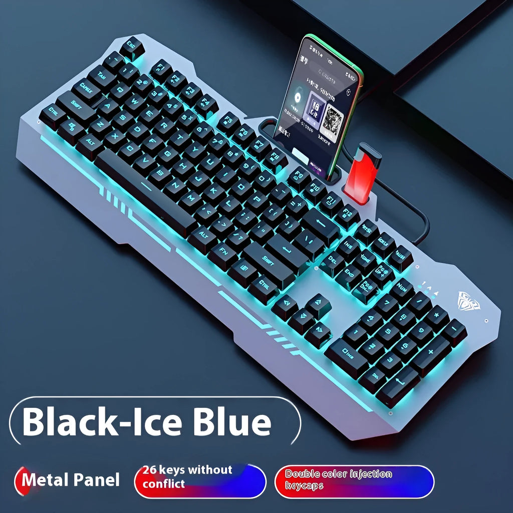Black and white wired keyboard mouse headset bundle for desktop computer setups